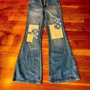 Billabong and Wrangler flair leg patch jeans